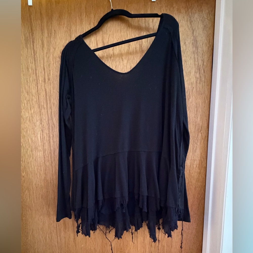 We The Free Black Distressed Long Sleeve Top